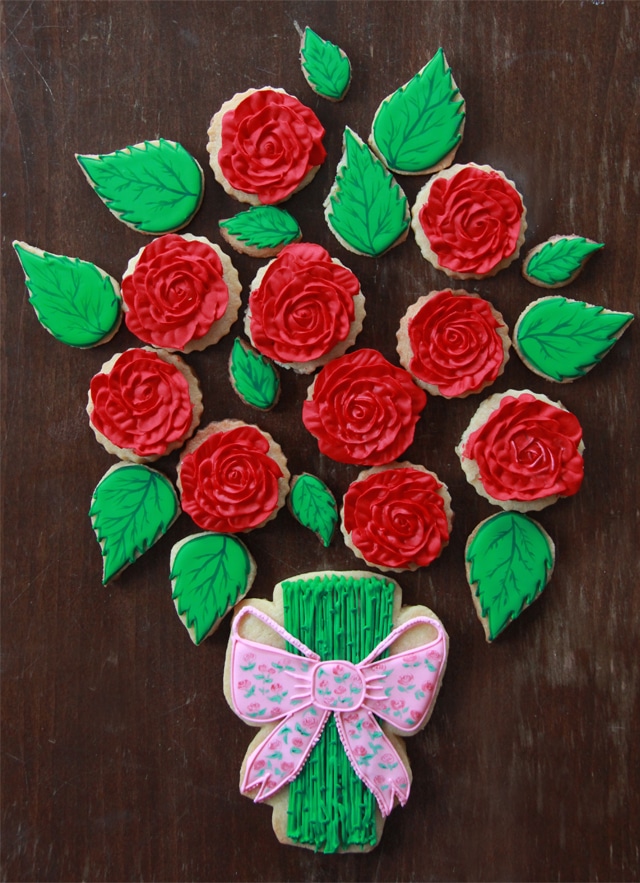 Galletas San Valentín: ramo de rosas